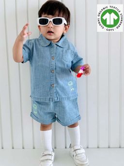 SWEETLIME BY AS - Blue Cotton Denim Shirt & Shorts Co-Ord (Set of 2)