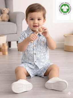 SWEETLIME BY AS - Blue Cotton Printed Shirt and Short