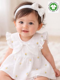 SWEETLIME BY AS - White Cotton Printed Top and Bloomer