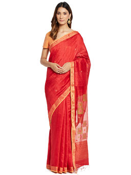 Fabindia - Red Jamdani Silk Saree