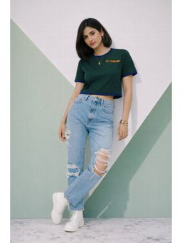 The Fit Theory - Women Green Crop Top