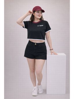 The Fit Theory - Women Black Crop Top