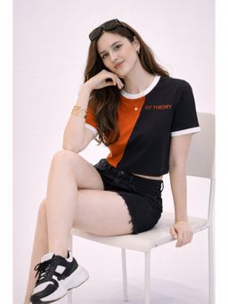 The Fit Theory - Women Rust Navy Blue Crop Top