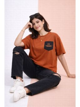 The Fit Theory - Women Oversized Boxy Fit Pocket T-Shirt-Rust