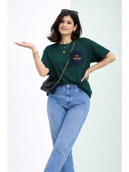 The Fit Theory - Women Oversized Boxy Fit Pocket T-Shirt-Green