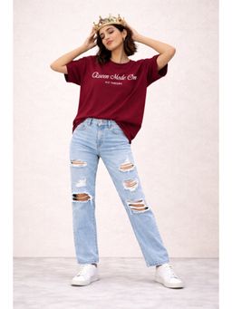 The Fit Theory - Women Oversized Boxy Fit T-Shirt-Maroon