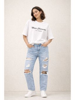 The Fit Theory - Women Oversized Boxy Fit T-Shirt-White