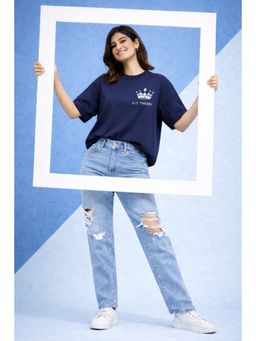 The Fit Theory - Women Oversized Boxy Fit T-Shirt-Navy Blue