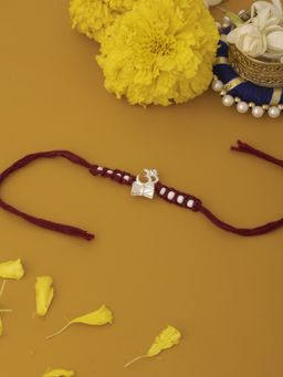 Praavy - Intricately Designed 925 Sterling Silver Damru & Om Rakhi