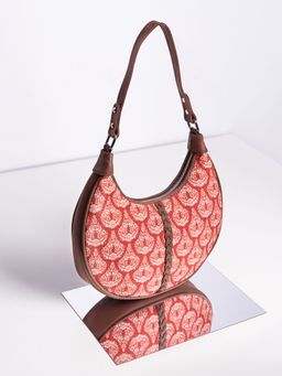 Zouk - Chanderi Phool Motif Red Hobo Bag
