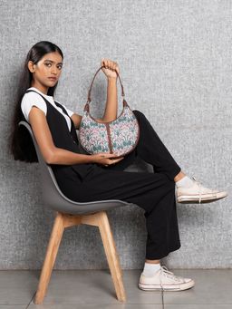 Zouk - Hooghly Nouveau Floral Pink and Green Hobo Bag