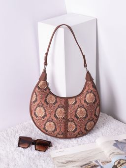 Zouk - Jodhpur Damask Motif Brown Hobo Bag