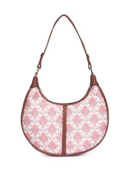 Zouk - Kashmiri Tulips Motif White and Pink Hobo Bag