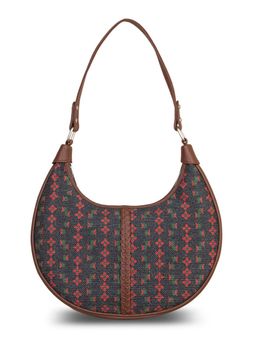 Zouk - Shobha Niwas Lotus Motif Black Hobo Bag