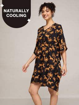 Nykd by Nykaa - Breezy Rayon Kaftan With Tasselled Tie-Up At Waist Nys136 Charcoal