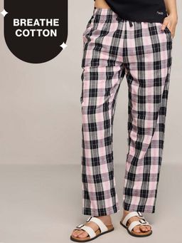 Nykd by Nykaa - Essential Cotton Pyjama With Adjustable Elasticated Waist & Pockets Nys141 Black Pink Check