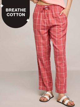 Nykd by Nykaa - Essential Cotton Pyjama With Adjustable Elasticated Waist & Pockets Nys141 Brick Check