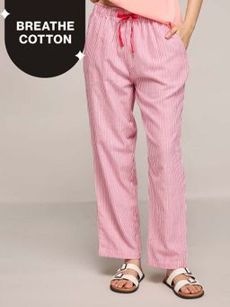 Nykd by Nykaa - Essential Cotton Pyjama With Adjustable Elasticated Waist & Pockets Nys141 Coral Stripe