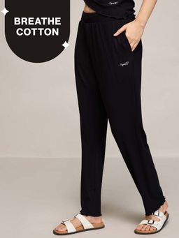 Nykd by Nykaa - Summer Essential Soft and Comfy Breathable Rib Lounge Pajama-NYS909-Black