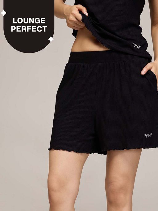 Nykd by Nykaa Summer Essential Soft and Comfy Breathable Rib Lounge Shorts-NYS910-Jet Black