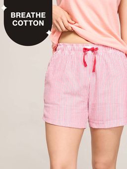 Nykd by Nykaa - Essential Cotton Shorts With Pockets & Adjustable Waist Nys914 Coral Stripe