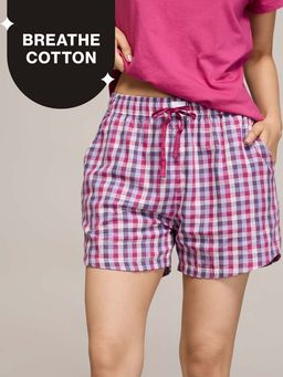 Nykd by Nykaa - Essential Cotton Shorts With Pockets & Adjustable Waist Nys914 Grape Check