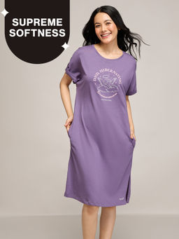 Nykd by Nykaa - Buttery Soft Modal Cotton Dress With Extended Roll Up Sleeves Nys929 Purple