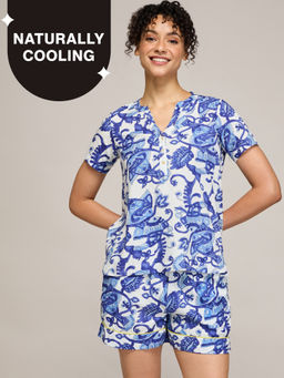 Nykd by Nykaa - Breezy Rayon Shorts Coord Set With Flattering High Low Hem Top Nys930 Blue