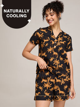 Nykd by Nykaa - Breezy Rayon Shorts Coord Set With Flattering High Low Hem Top Nys930 Charcoal