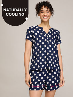 Nykd by Nykaa - Breezy Rayon Shorts Coord Set With Flattering High Low Hem Top Nys930 Navy Blue