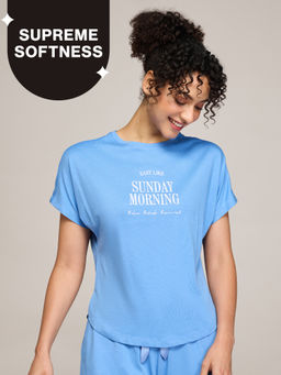 Nykd by Nykaa - Buttery Soft Modal Cotton Graphic Tee With Extended Sleeves Nys931 Blue