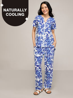 Nykd by Nykaa - Breezy Rayon Pyjama Coord Set With Flattering High Low Hem Top Nys933 Blue