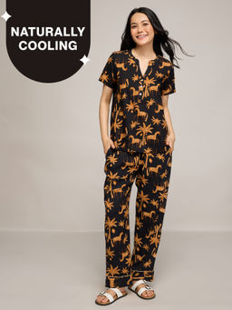 Nykd by Nykaa - Breezy Rayon Pyjama Coord Set With Flattering High Low Hem Top Nys933 Charcoal