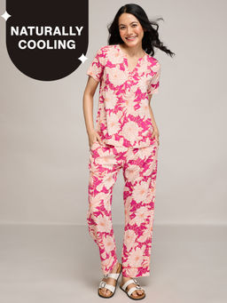 Nykd by Nykaa - Breezy Rayon Pyjama Coord Set With Flattering High Low Hem Top Nys933 Pink