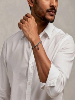 JEWELZ - Men Silver-Toned Geometric Link Bracelet