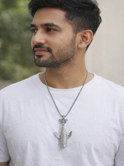 JEWELZ - Men Silver-Toned Dolphin Pendant Necklace