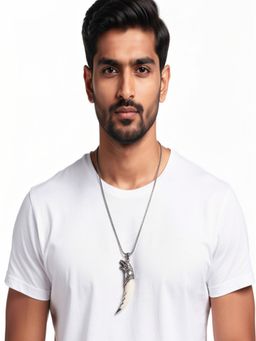 JEWELZ - Men Silver-Toned Fang Pendant Necklace