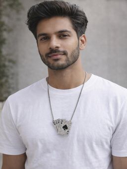 JEWELZ - Men Silver-Toned Poker Card Pendant Necklace