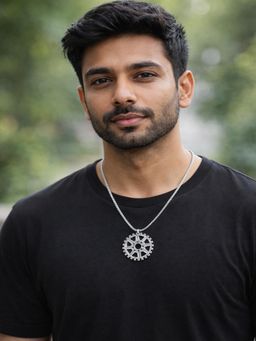 JEWELZ - Men Silver-Toned Compass Pendant Necklace