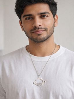 JEWELZ - Men Silver-Toned Planet Ring Pendant Necklace