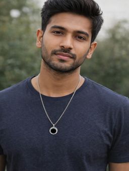 JEWELZ - Men Silver-Toned Black Disc Pendant Necklace