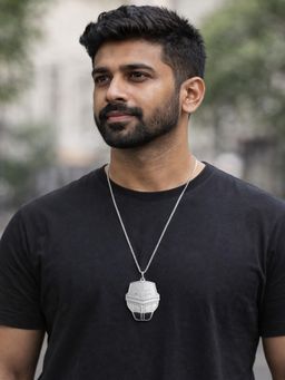 JEWELZ - Men Silver-Toned Warrior Helmet Pendant Necklace