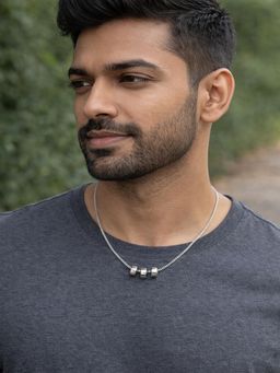 JEWELZ - Men Silver-Toned Minimal Barrel Bead Pendant Necklace