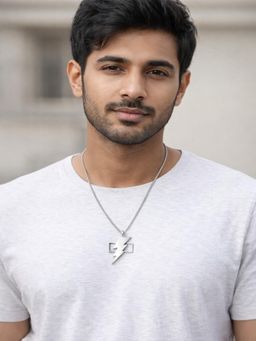 JEWELZ - Men Silver-Toned Lightning Bolt Pendant Necklace