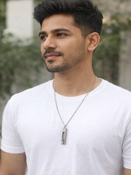 JEWELZ - Men Silver-Toned Rectangular Stated Pendant Necklace