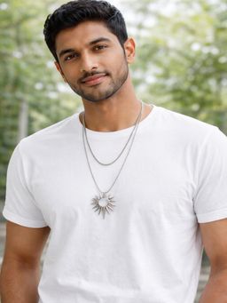 JEWELZ - Men Silver-Toned Sunburst Pendant Necklace