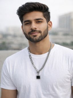 JEWELZ - Men Silver-Toned Chain Black Stone Pendant Necklace