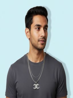 JEWELZ - Men Silver-Toned Twin Dragon Pendant Necklace