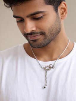 JEWELZ - Men Silver-Toned Ring Lock Pendant Necklace