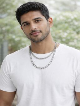 JEWELZ - Men Silver-Toned Layered Link Chain Necklace